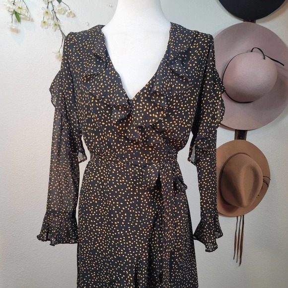 LUCY PARIS POLKA DOT WRAP RUFFLE MINI DRESS LONG SLEEVE WOMEN'S SIZE SMA… - Picture 7 of 12